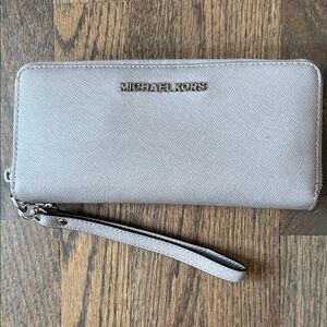 Michael Kors Light Gray Saffiano Leather Wristlet / Wallet